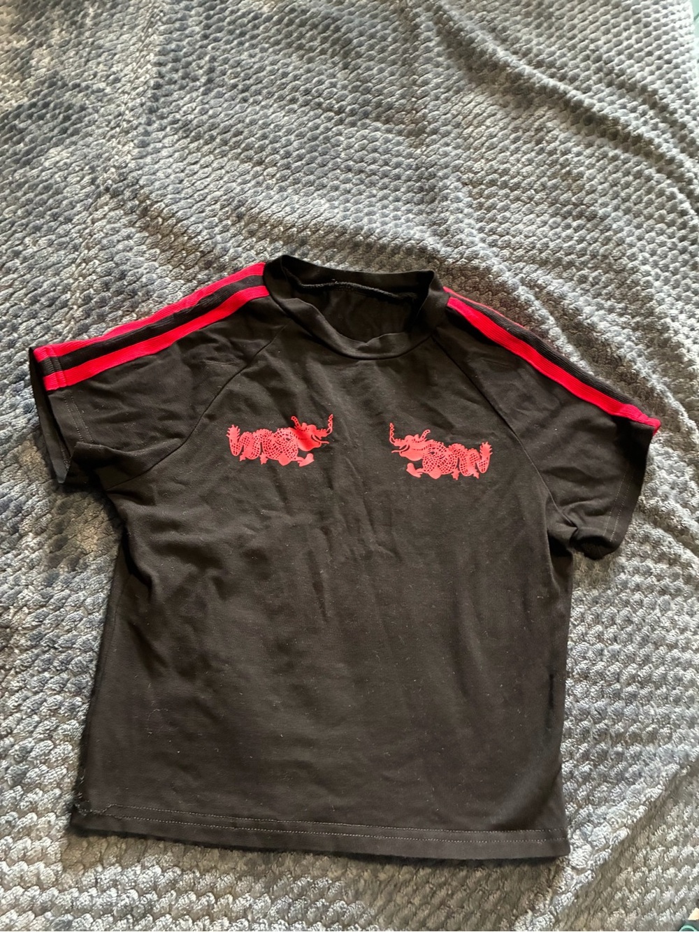 Black Tee with Red Rhino Graphics and Shoulder Stripes